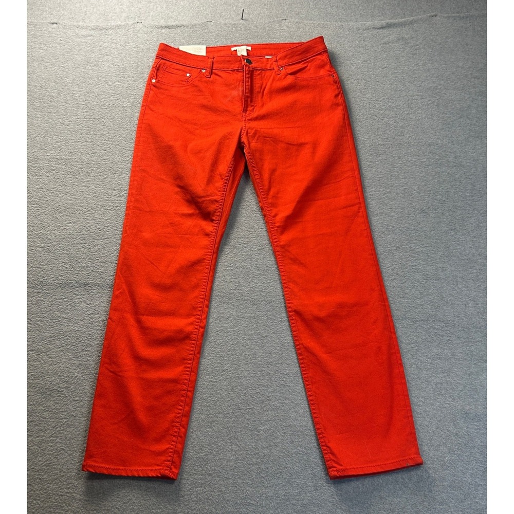 H&M Straight Leg Jeans Womens US 14 Red Mid Rise Stretch Denim Cropped Pants